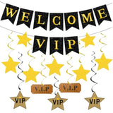 VIP Red Carpet Party Decorations Black Gold Banner Stars Hanging Swirls