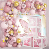 4Pcs Transparent Balloon Boxes with Letters, 36Pcs Pink & White Balloons for Gender Reveal Party