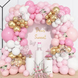 157 Pcs Pink And White Balloons Arch Kit, Pink Gold Birthday Decorations For Women Girls, Pastel Pink Chrome Gold Latex Balloon Valentines Day Wedding Party Gender Reveal Anniversary