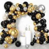 153-Piece Black and Gold Balloon Arch Kit with Latex and Confetti Balloons for Party Decor