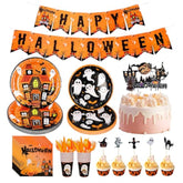 152pcs Halloween Party Plates Disposable Tableware Plates Napkins Cups Banner Serves 20