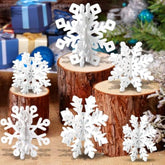 6 Set Snowflake Christmas Table Decorations - 12Pcs White Wooden 3D Snowflake Decor Tabletop Centerpiece For Christmas Party Supplies Home Decor