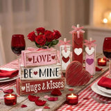 7 Pcs Valentine'S Day Table Decorations Valentine Tiered Tray Decor Valentine Day Centerpiece Red White And Pink Wooden Heart Block Sign With Bows Valentines Decor For Home Kitchen Mantel