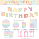172pcs Pastel Rainbow Tableware Set with Plates, Napkins, Cups & Party Decor