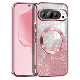 For Google Pixel 9/9 Pro Case, Compatible With , Glitter Sparkle Magnetic Plated Slim Shockproof Soft Tpu Bumper Full Protection Case, Rose Gold