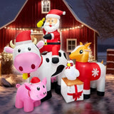 6Ft Christmas Inflatables Santa Farm Scene With Blow Up Cow, Pig, Chicken & Gifts, Led Lighted Christmas Decorations For
