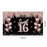 Rose Gold Sweet 16 Birthday Banner for Girls, Photo Booth Party Supplies