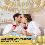 Happy Anniversary Banner Glitter Happy Anniversary Decorations Wedding Party Banner Romantic Decorations No Diy Pre-Strung For Wedding Party Birthday Door(Champagne Gold)
