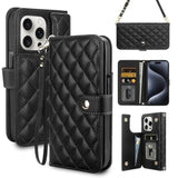 For Iphone 15 Pro Case Wallet With Card Holder Crossbody Wrist Strap Leather Case With Magnetic Clasp Kickstand Heavy Duty Protective Wallet Phone Case For Iphone 15 Pro For Women, Black