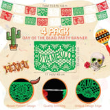 4 Pack Green White Red Mexican Papel Picado Banner Large Plastic Mexican Party Banner Day Of The Dead Papel Picado Decorations Cinco De Mayo Dia De Los Muertos Banner Decor For Party Supplies