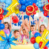 Cartoon Hedgehog Birthday Balloons Red, Blue, Yellow Set with Boom, Star & Lightning