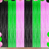 3 Pack Pink Black Green Foil Fringe Curtains Halloween Backdrop Streamers Party Decor