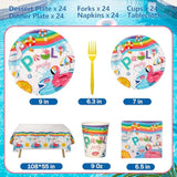 Pool Birthday Party Supplies, Disposable Pool Party Plates, Cups, Napkins, Cutlery And Tablecloth For Pool Birthday Themed Party Decorations Serves 24, Blue