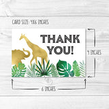 24 Kids Thank You Cards Birthday - 4X6 Jungle Safari Baby Shower Thank You Cards With Envelopes Kids Thankyou Notes Bulk, Blank Teacher Appreciation Notes, Party Supplies, Made In Usa