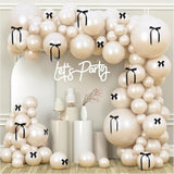 Black Bow Balloon Garland Kit: White & Sand Balloons, Party Decor