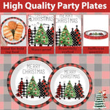 96 Pcs Christmas Red And Black Buffalo Plaid Paper Plates And Napkins For Merry Christmas Party Supplies Black Red Plaid Xmas Trees Party Tableware For 24 Guests Winter Xmas Party Decorations
