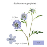 Artificial Scabiosa Atropurpurea Flowers, 3 Pieces Silk Faux Flower, 23.6 In Height Long Stem Fake Plant For Home Wedding Restaurant Hotel Decoration (Blue)