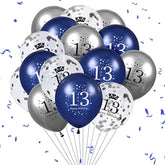 15PCS Navy & Silver 13th Birthday Balloons – Party Decor for Boys and Girls, 12" Balloons