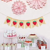 Burlap Strawberry Banner Garland, Strawberry Themed Baby Shower Birthday Party Decorations Supplies, Berry Sweet Home Office Classroom Hanging Sign Photo Booth Props