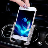 Bling Car Phone Holder Mini Dash Air Vent Automatic Phone Mount Universal 360°Adjustable Crystal For Women And Girls (White)