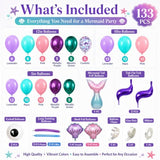 133PCS Mermaid Balloon Arch Kit for Mermaid Birthday Decorations