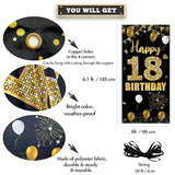 18Th Birthday Door Banner Backdrop, Happy 18Th Birthday Decorations For Girls Boys Black Gold, 18 Years Old Birthday Party Photo Props Yard Sign For Outdoor Indoor, Sturdy,