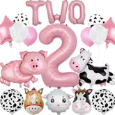 19Pcs Farm Animal Balloons Cow Sheep Pig Donkey Foil Baby Shower 2nd Birthday Decor
