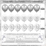 Silver 25Th Wedding Anniversary Decorations For Men Women Silver Happy 25Th Anniversary Banner And 18Pcs Balloons For 25 Years Wedding Party Decoration Supplies