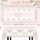 3 Pcs Girl Baby Shower Tablecloth 108X54 Inch Pink Floral Baby Shower Party Tablecovers Disposable A Sweet Little Girl Is On Her Way Table Cloth Plastic