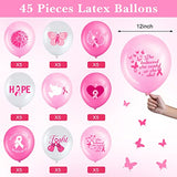 45 Pcs Breast Cancer Awareness Balloon Bundle for Women, 12 Inch