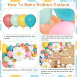 161Pc Daisy Balloon Garland Arch Kit, Pastel Groovy Flower Party Decorations With Pink Yellow Orange Blue Green Daisy Banners For Baby Shower Retro Hippie Two Groovy Boho Birthday Party Decor