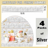 4 Pack 10 Ft Silver Foil Fringe Garland Metallic Streamers Tinsel Banner Wall Hanging Garland Backdrop For Parade Floats, Halloween, Christmas, Thanksgiving, New Year Party Decorations