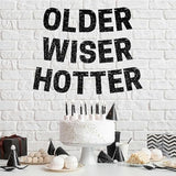 Pre-Strung Older Wiser Hotter Banner - No Diy - Black Glitter Happy Birthday Party Banner - Pre-Strung Garland On 8 Ft Strands. Black Birthday Party Decorations For Men & Women. Did We Mention No Diy