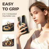 Luxury Gold Edge Slim Soft Phone Case for Samsung Galaxy A14 5G with 2 Pack Screen Protector and 360° Rotatable Ring Holder - Black