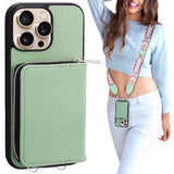 Wallet Case For Iphone 16 Pro, Rfid Blocking Pu Leather Crossbody Phone Purse With Card Holder, Zipper Pocket, Wrist Strap & Adjustable Lanyard For Women 6.3" 5G, Green