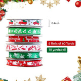 60 Yards 3/8" Christmas Ribbon For Crafts, White Red And Green Holiday