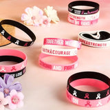 30 Pcs Breast Cancer Awareness Silicone Bracelets With Pink Ribbon, Hope Faith Strength Courage Rubber Wristbands Gifts For Women Girls Party Favors Supplies