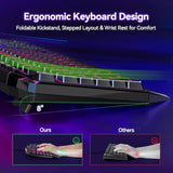 TECKNET Wired RGB Gaming Keyboard - 26-Key Anti-Ghosting, 13 Lighting Modes, Spill-Resistant, 108 Membrane Keys, Plug & Play - with Ergonomic Wrist Rest & Phone Holder for Windows/Mac (Black)