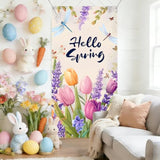 Hello Spring Tulip Door Cover Banner, 35.4 X 70.8 Inch Hanging Spring Banner Backdrop, Porch Sign Outdoor Indoor Front Door Decorations
