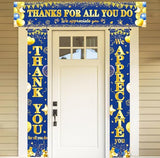 We Appreciate You Banner Decorations, 3 PCS Blue and Gold Thank You Banners