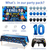 90PCS Blue Gamer 10th Birthday Party Set β Balloons, Backdrop, Tablecloth & Foil Decor