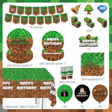Green And Brown Birthday Party Decorations, 104Pcs Video Game Theme Party Supplies Include Plates, Napkins, Cups, Banner, Balloons, Tablecloth, Cake Toppers And Cupcake Toppers For Party Supplies