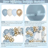 Dusty Blue Balloons Arch Kit, Different Sizes 18 12 10 5Inch Fog Blue Sand White Champagne Gold Latex Confetti Star Foil Balloon For Boys Baby Bridal Shower Birthday Boho Party Decorations