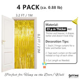 Thicken Gold Streamers 4 Pack 3.2 X 8.2 Ft, Golden Tinsel Backdrop Curtains, Foil Fringe Photo Backdrop For Birthday, Prom, Hollywood, Anniversary Party Decorations
