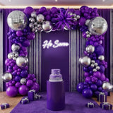 Purple & Silver Disco Balloon Arch Kit - 120pcs for Prom, Grad, Birthday and Party Decor