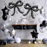 4 Pcs Black Bow Balloons, Giant Foil Decorations for Birthday, Baby Shower & Wedding