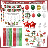 131 Pcs? Christmas Decorations Indoor, Christmas Party Supplies - "Merry Christmas" Banner, Photo Prop, Balloon Party Kit, Hanging Swirl, Fringe Curtain