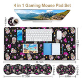 Gaming Mouse Pad Set, Large Mouse Pad And Ergonomic Memory Foam Keyboard Wrist Rest Support, Easy Typing Pain Relief Writing Mat, Extended Office Desk Mat Cute Funy Sugar Skull Black Mouse Pad