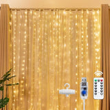 300 Led Fairy Curtain Lights, 9.8Ft X 9.8Ft Warm White Curtain String Lights, Usb Plug In 8 Lighting Modes Christmas Dec