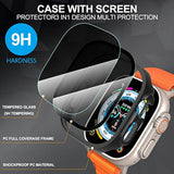 3 In 1 For Apple Watch Ultra 3/2/1 49Mm Waterproof Case, Front Privacy Tempered Glass Screen Protector + Back 360° Protective Bumper Cover-Black